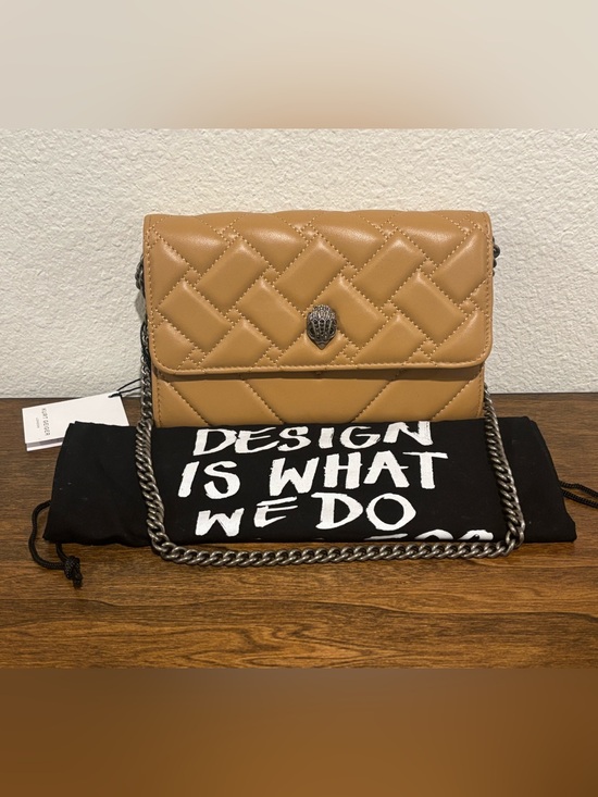 Kurt Geiger Handbags - Kurt Geiger Quilted Crossbody Bag in Tan with Gun Metal Chain